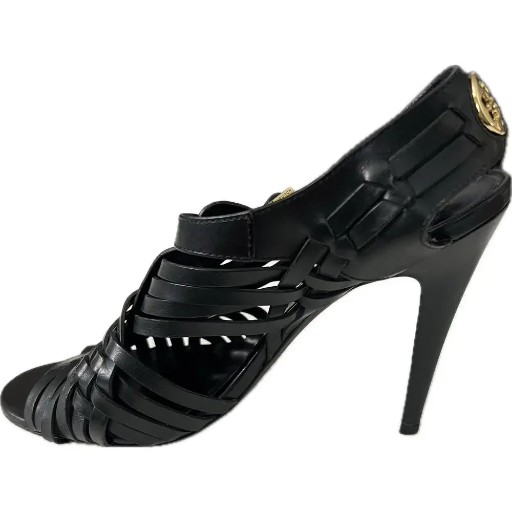 Tory Burch Nadia Black Strappy Woven Leather Heels Size 8.5 M